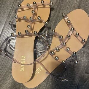 SCHUTZ Clear Sandals with Silver Accents
